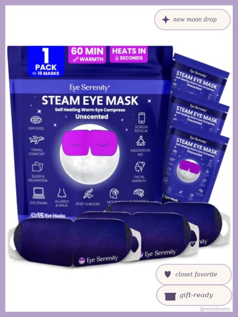 Steam Eye Mask Heated Compress for Dry Eyes Stye Relief Unscented 15 Ct